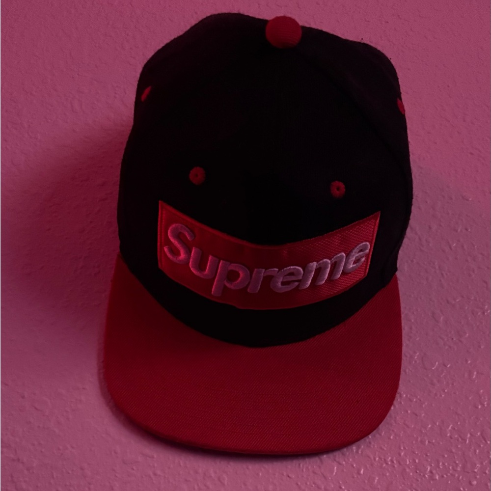 Supreme Red and Black Logo Cap